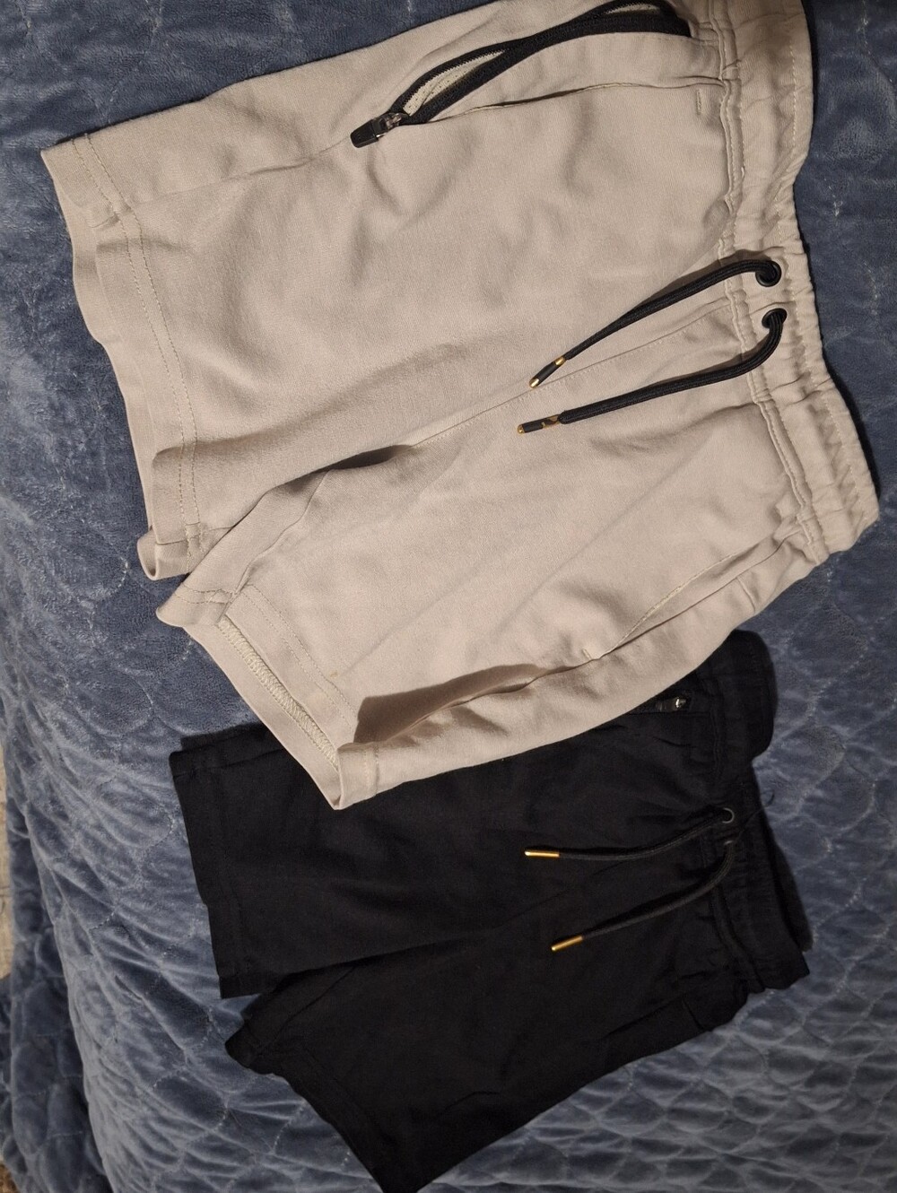 Boy''s Cotton Drawstring Shorts - Black and Light Beige